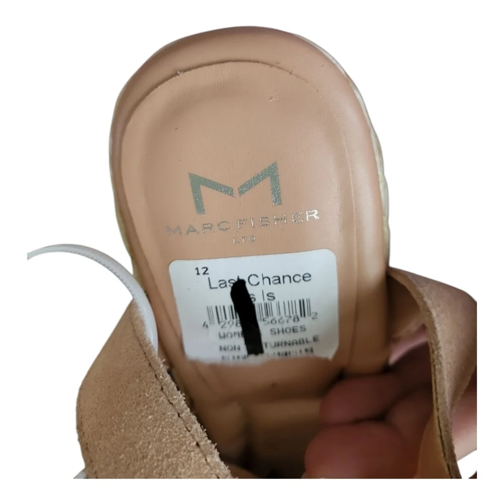 Marc Fisher Nelly‎  Wms 9.5 Natural Genuine  Suede Wedge Espadrille Sandal
